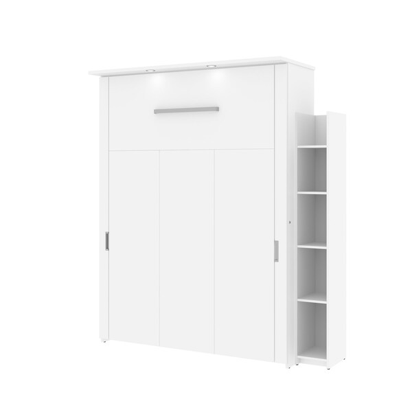 Bestar Lumina Queen Murphy Bed with Shelving Unit (76W) in white